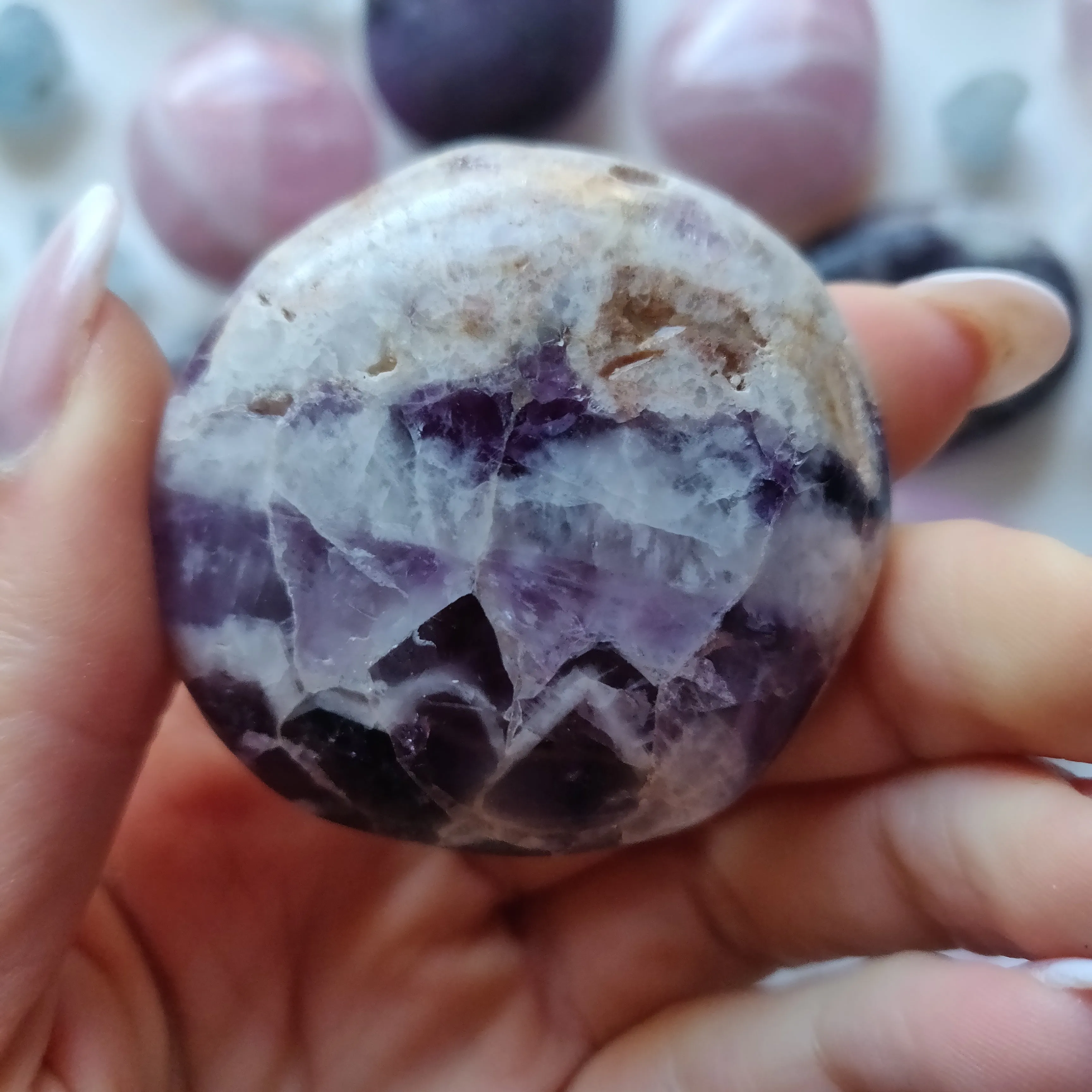 Chevron Amethyst Palm Stone (#15)
