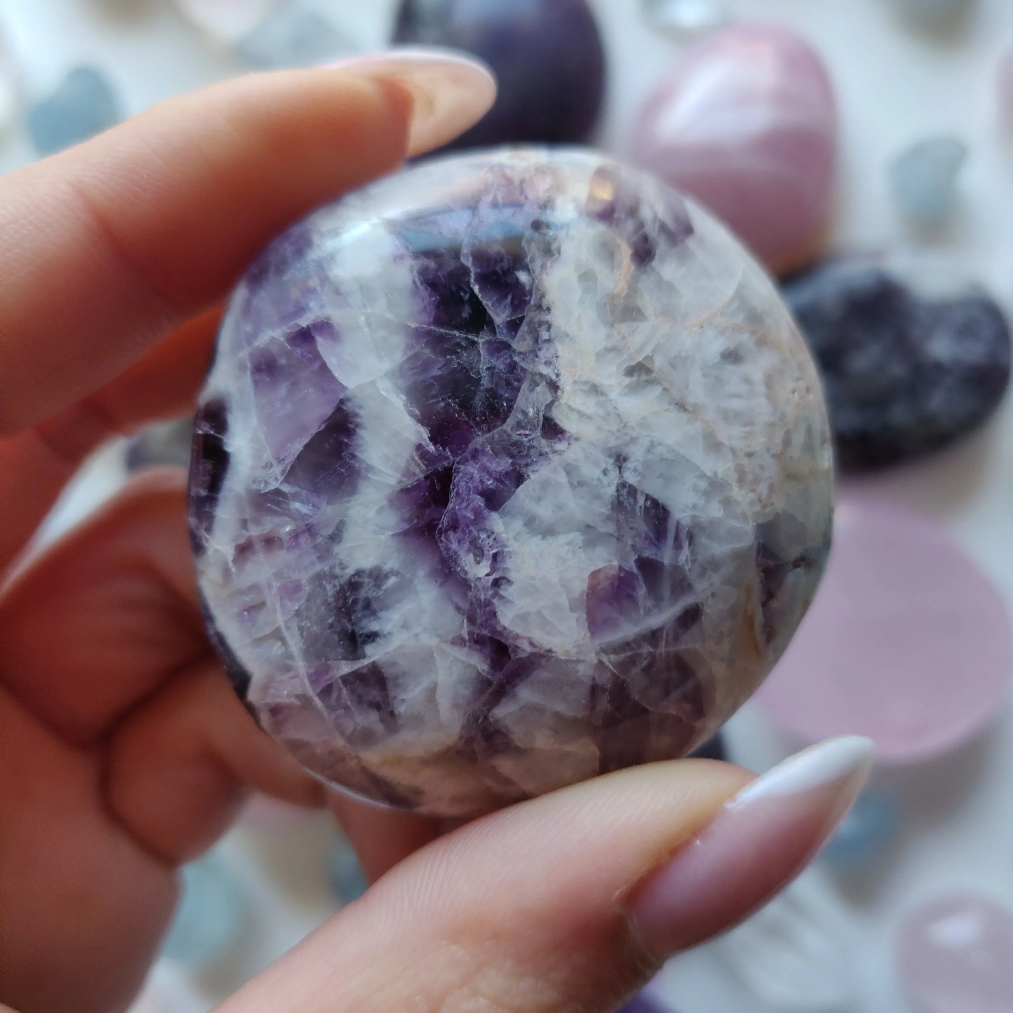 Chevron Amethyst Palm Stone (#15)
