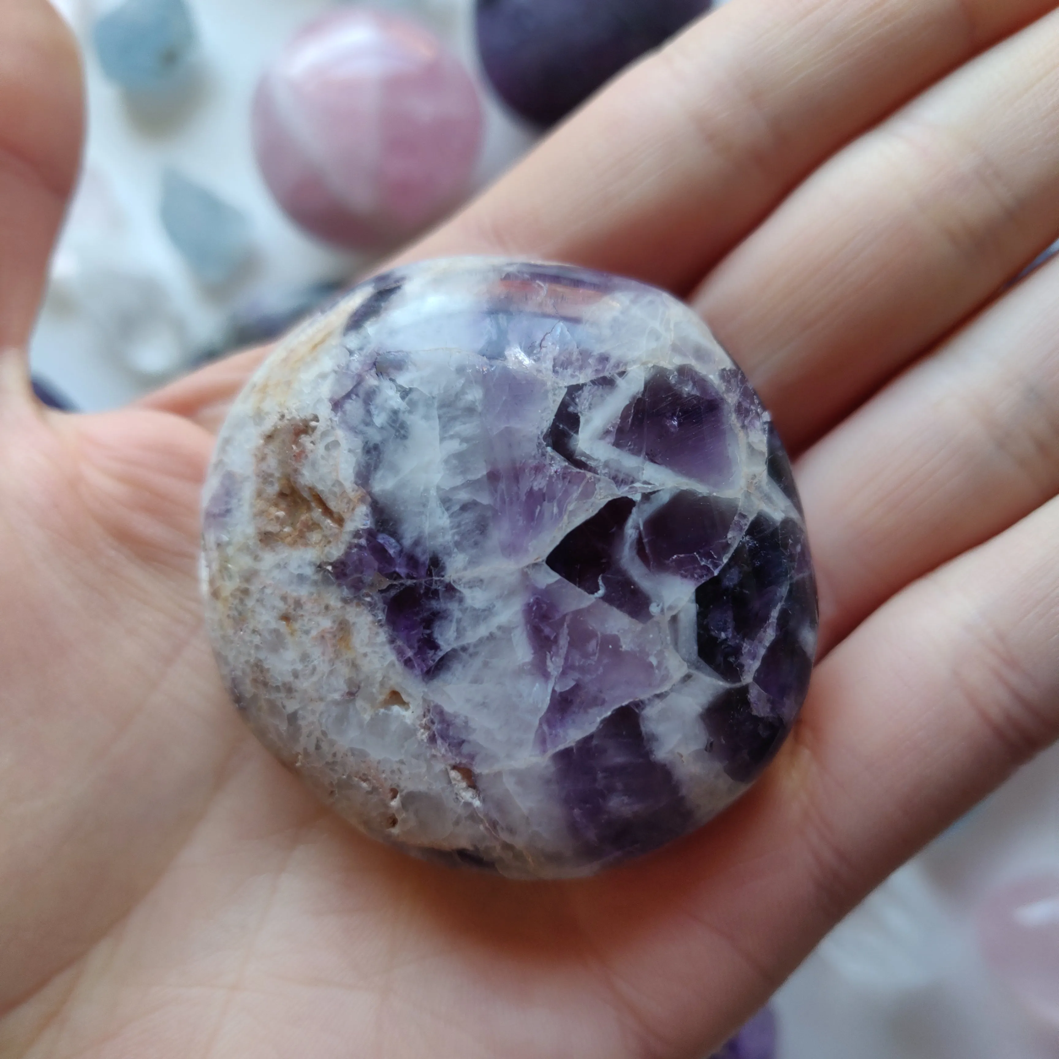 Chevron Amethyst Palm Stone (#15)