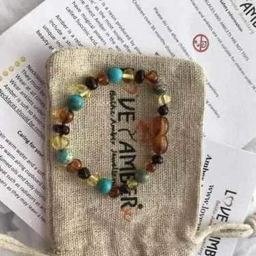 Child Autumn Rain Jasper and Rainbow Baltic Amber Anklet Bracelet