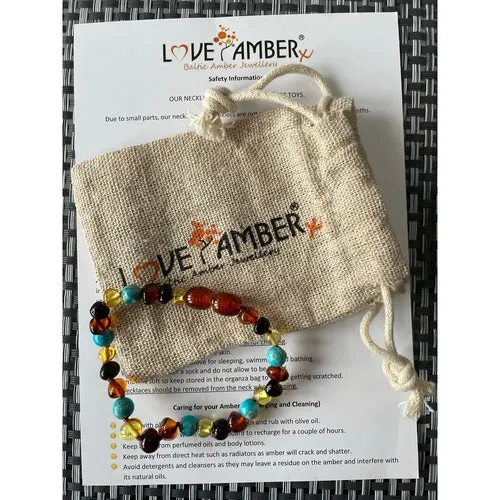 Child Autumn Rain Jasper and Rainbow Baltic Amber Anklet Bracelet