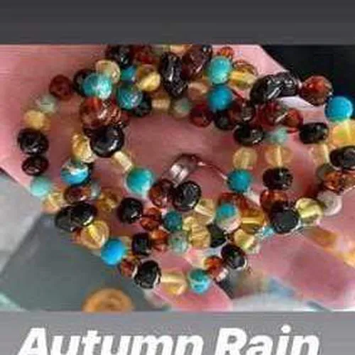 Child Autumn Rain Jasper and Rainbow Baltic Amber Anklet Bracelet