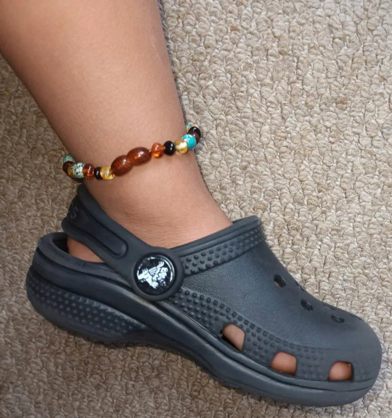 Child Autumn Rain Jasper and Rainbow Baltic Amber Anklet Bracelet
