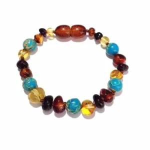 Child Autumn Rain Jasper and Rainbow Baltic Amber Anklet Bracelet