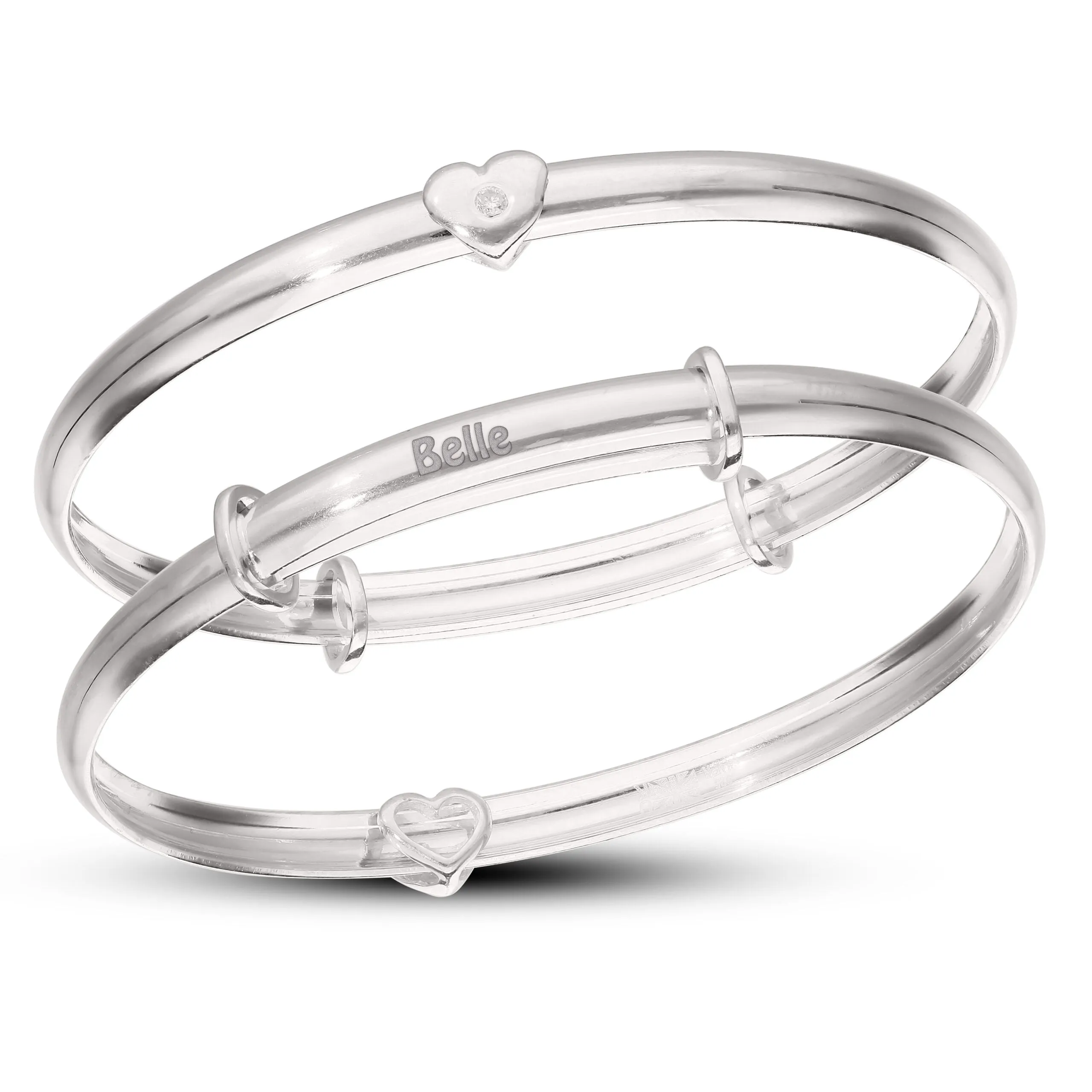 Children's Personalised Silver Sliding Diamond Heart Bangle (3-5 years)