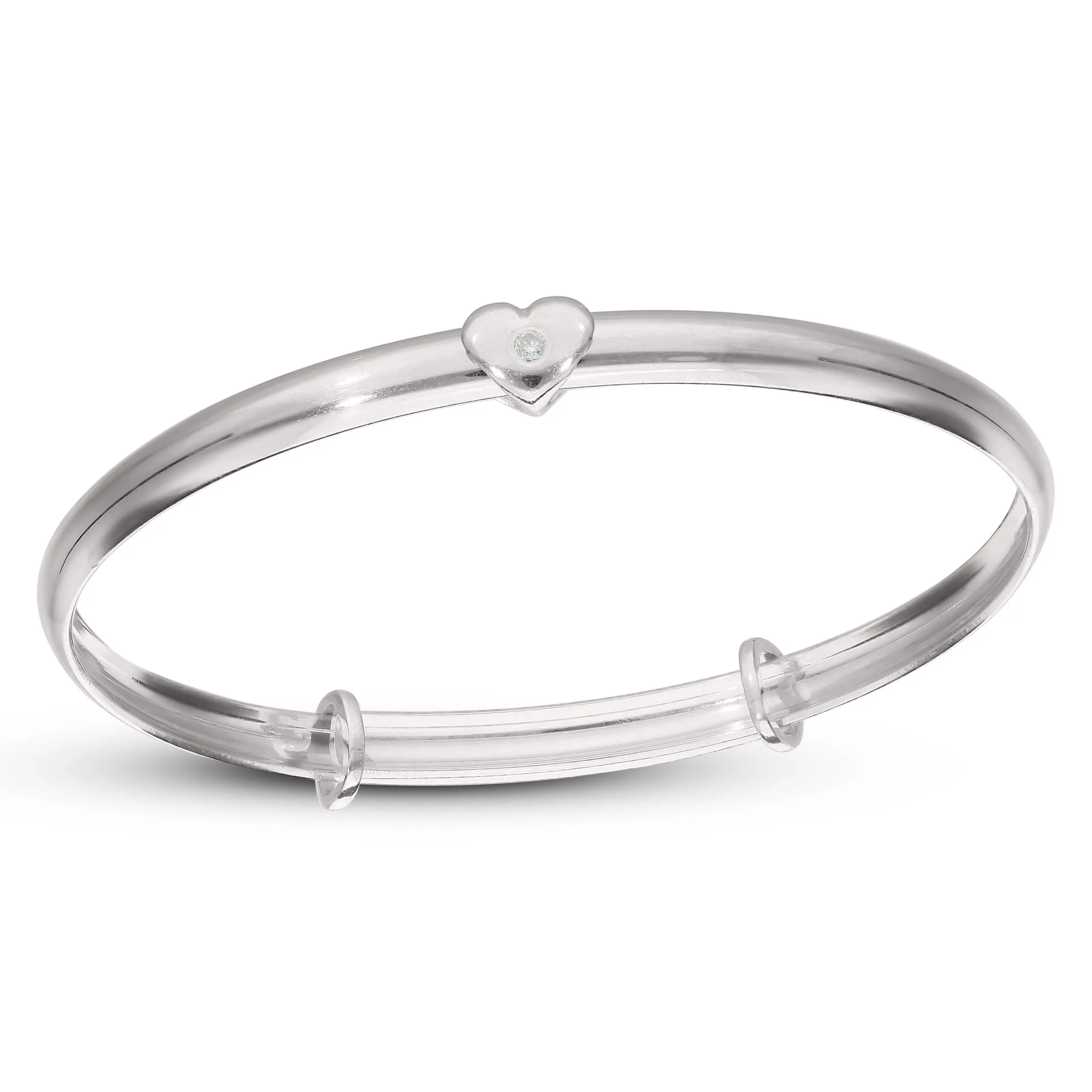 Children's Personalised Silver Sliding Diamond Heart Bangle (3-5 years)