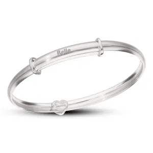 Children's Personalised Silver Sliding Diamond Heart Bangle (3-5 years)