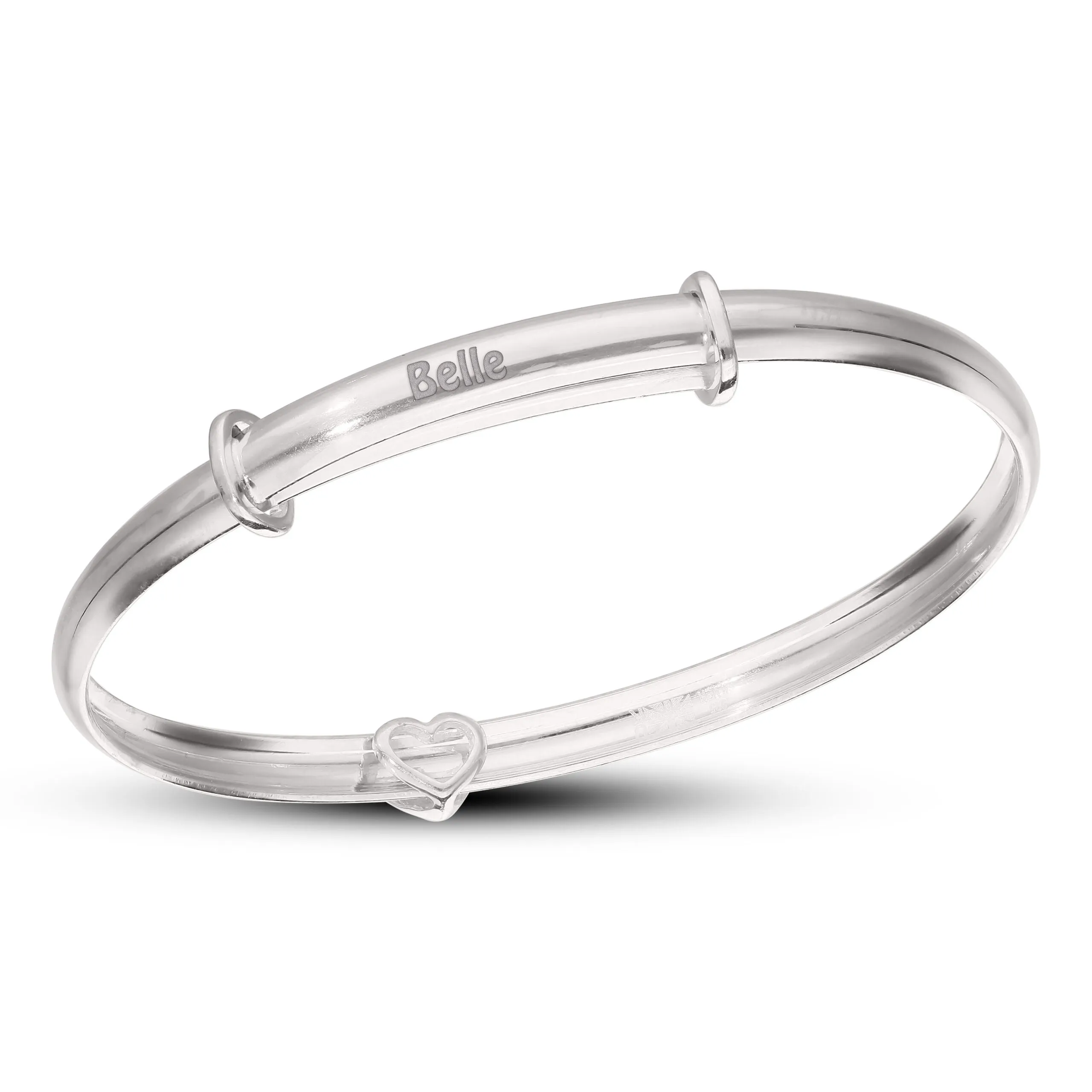 Children's Personalised Silver Sliding Diamond Heart Bangle (3-5 years)