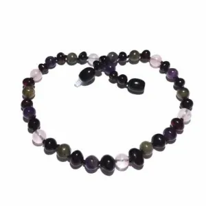 Childs Gaia Black Cherry Baltic Amber Amethyst Rose Quartz Labradorite Gemstone Necklace