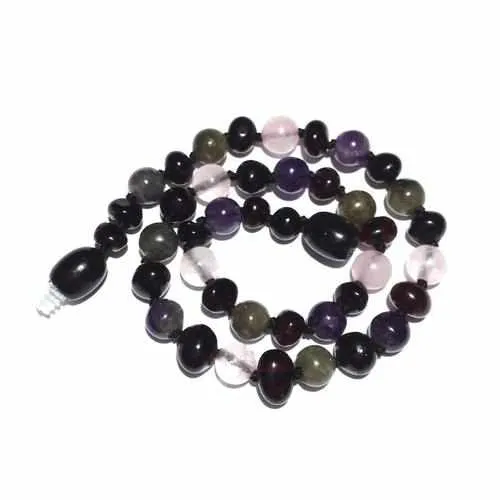 Childs Gaia Black Cherry Baltic Amber Amethyst Rose Quartz Labradorite Gemstone Necklace
