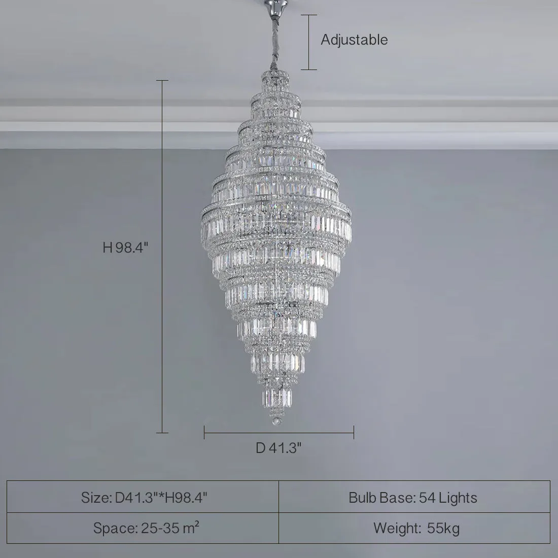Chrome Extra Large Crystal Chandelier in Silver for Foyer/Staircase/Living Room/Entrance