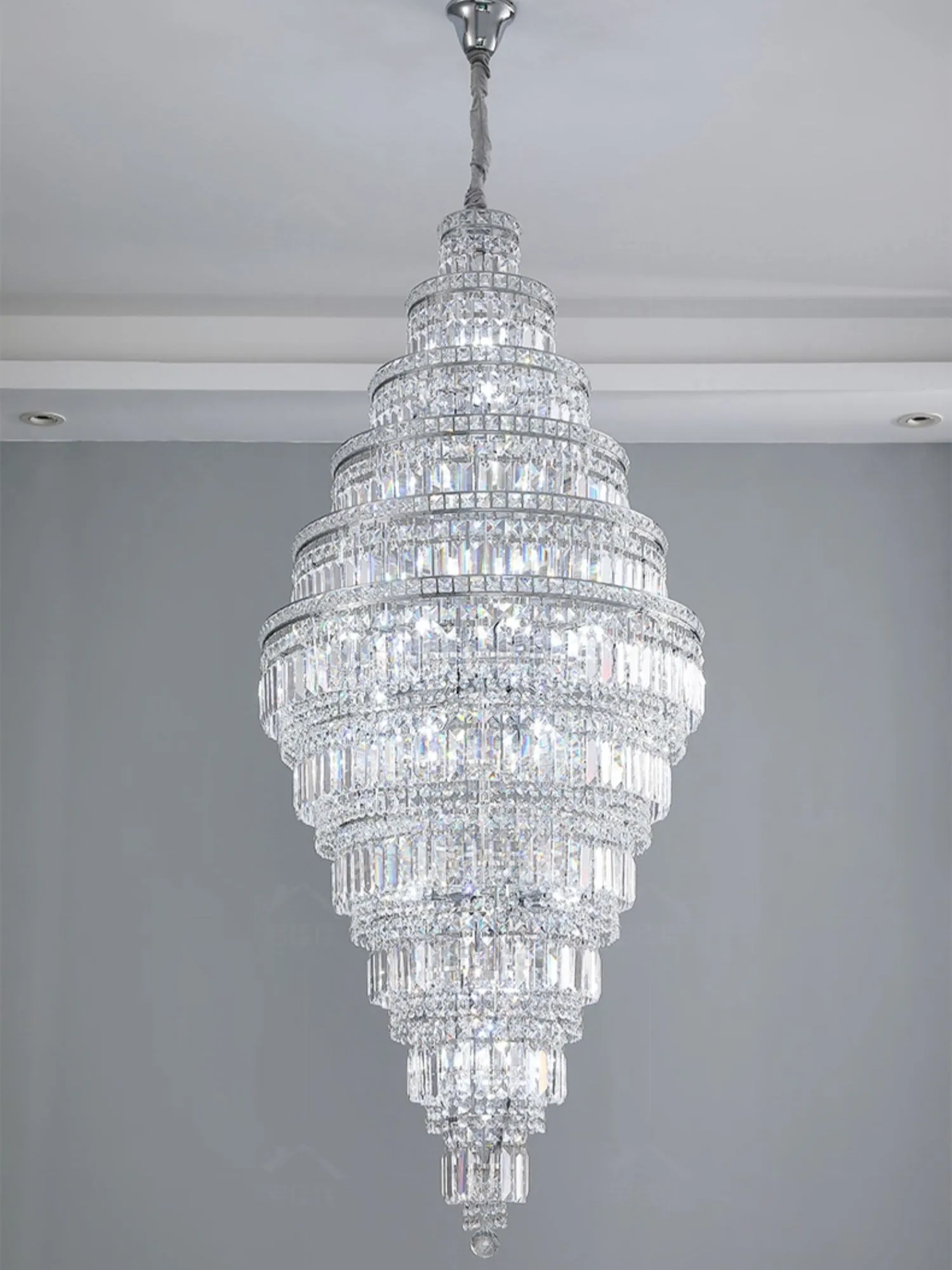 Chrome Extra Large Crystal Chandelier in Silver for Foyer/Staircase/Living Room/Entrance