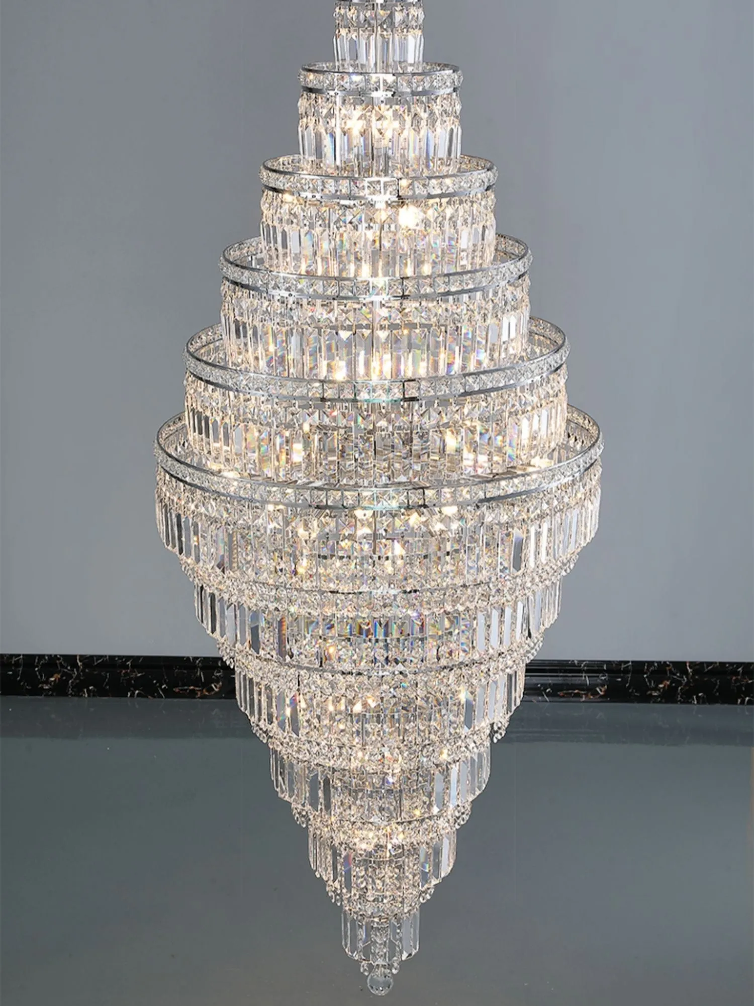 Chrome Extra Large Crystal Chandelier in Silver for Foyer/Staircase/Living Room/Entrance