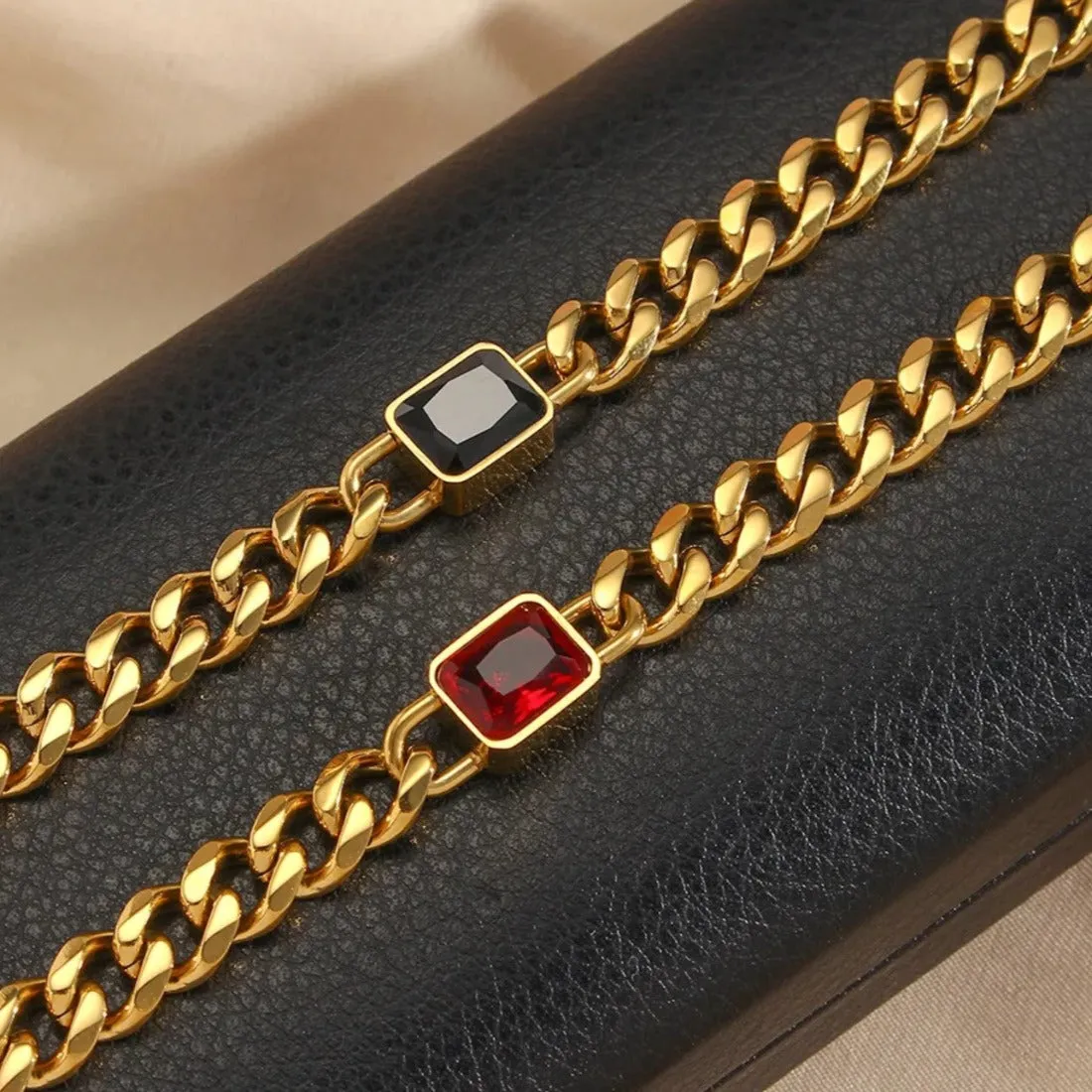 Chunky Black Stone Cuban Chain Bracelet