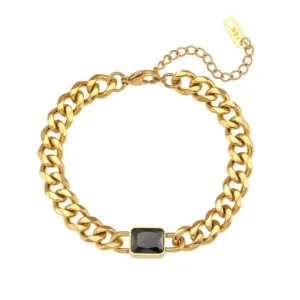 Chunky Black Stone Cuban Chain Bracelet