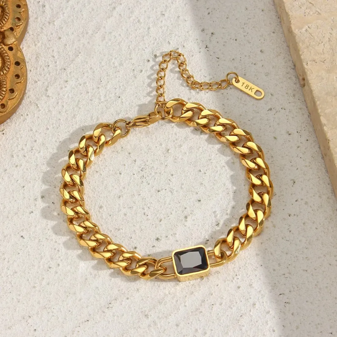 Chunky Black Stone Cuban Chain Bracelet