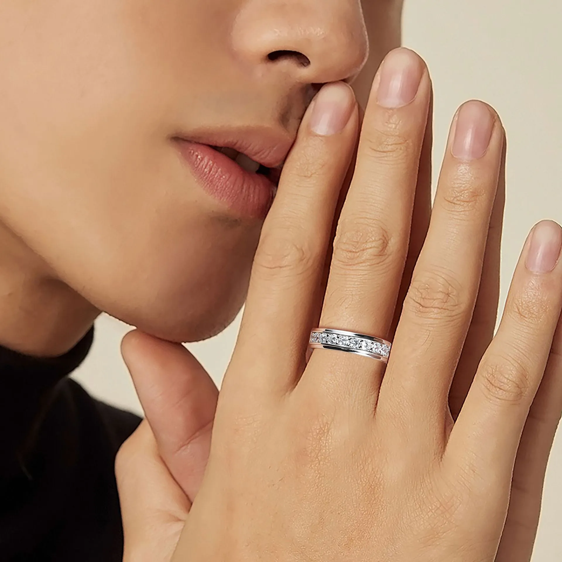 Classic Men's Round Cut CZ Wedding Band Ring - 6mm