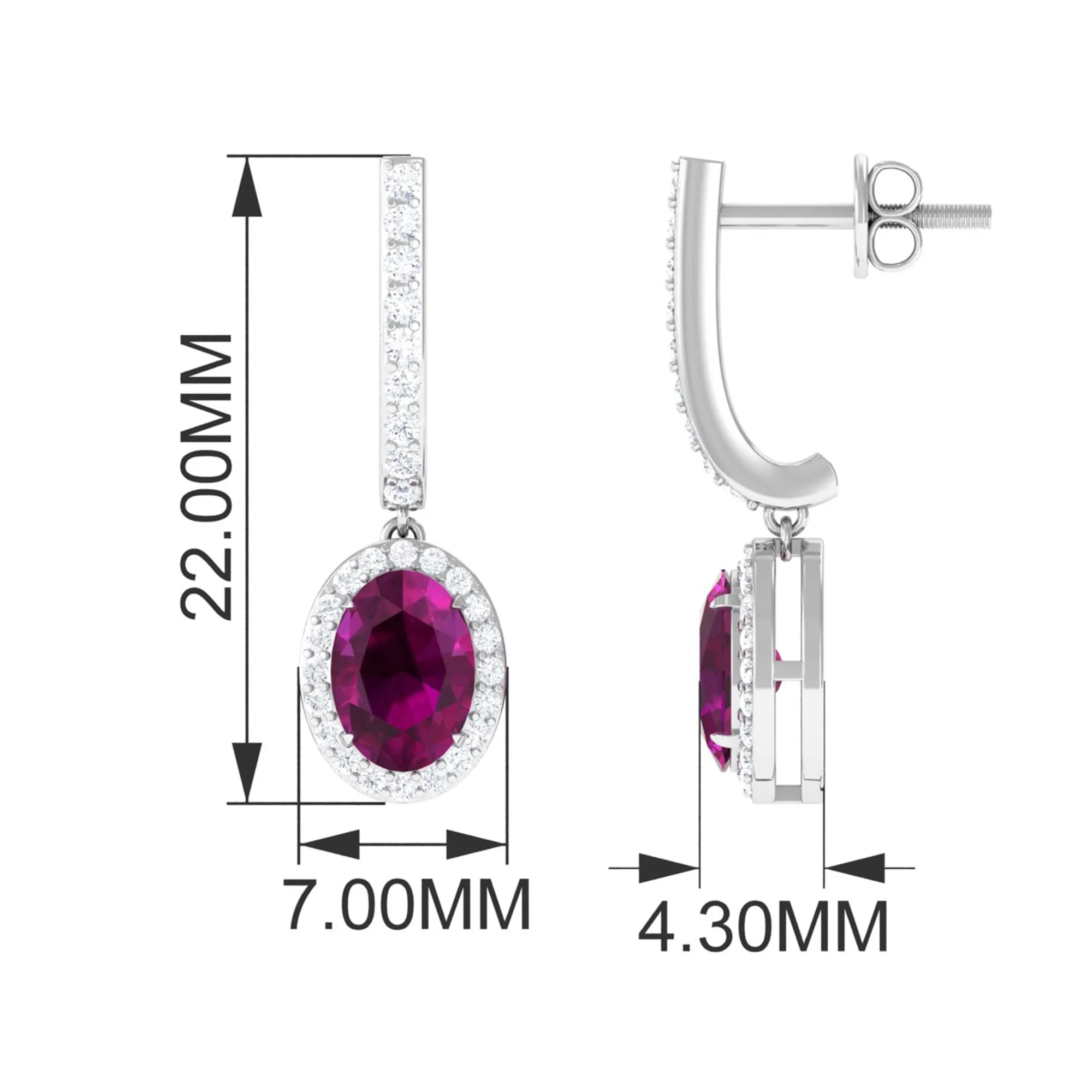 Classic Oval Rhodolite Hoop Drop Earrings with Diamond Halo