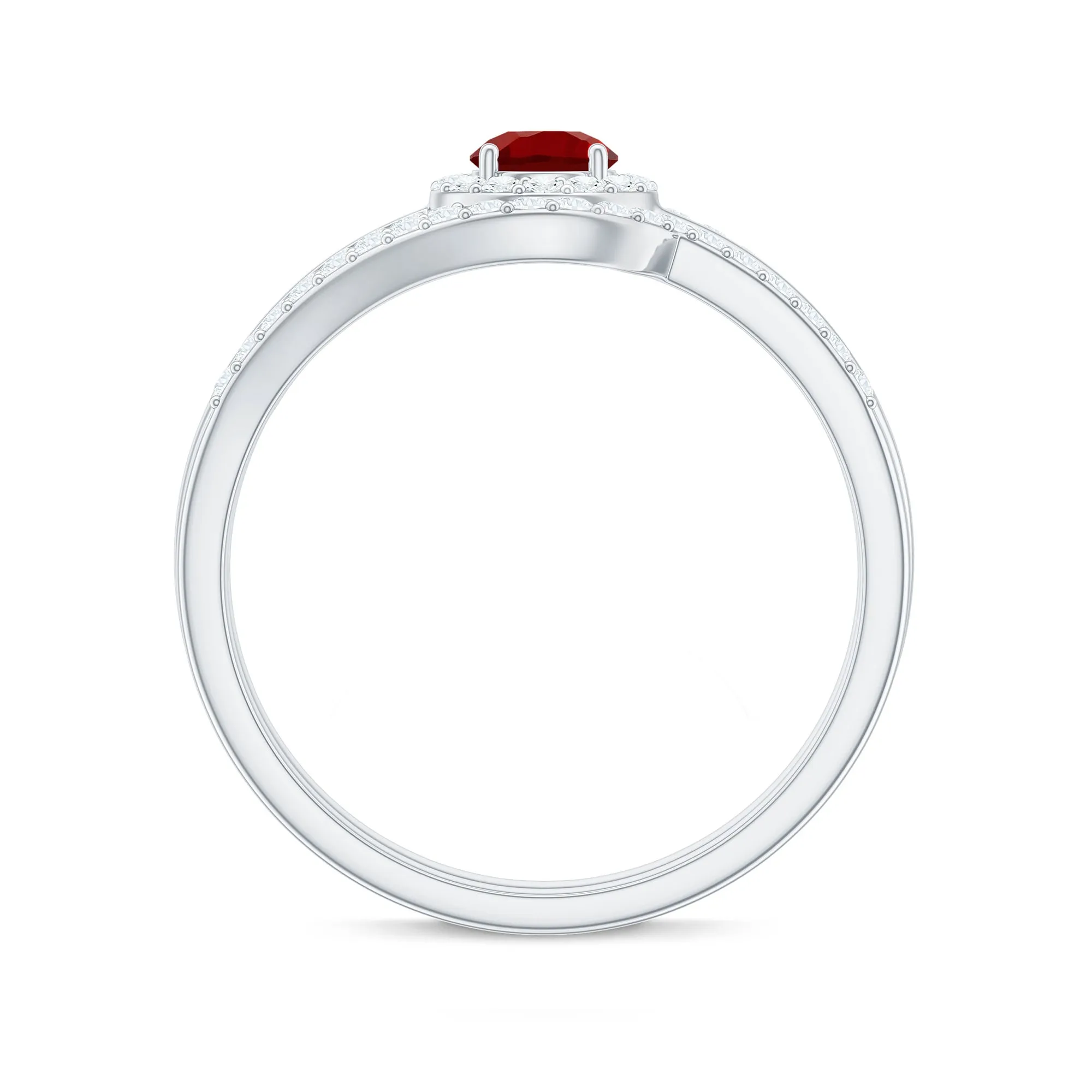 Created Ruby Bypass Wedding Ring Set with Diamond Accent