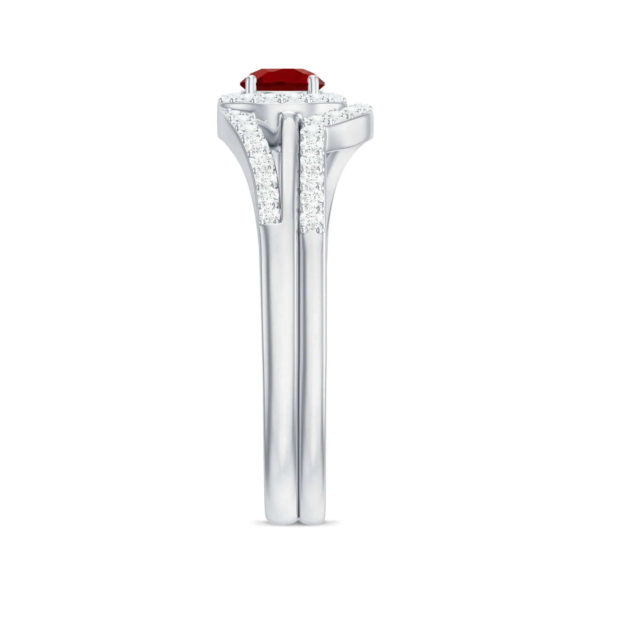 Created Ruby Bypass Wedding Ring Set with Diamond Accent