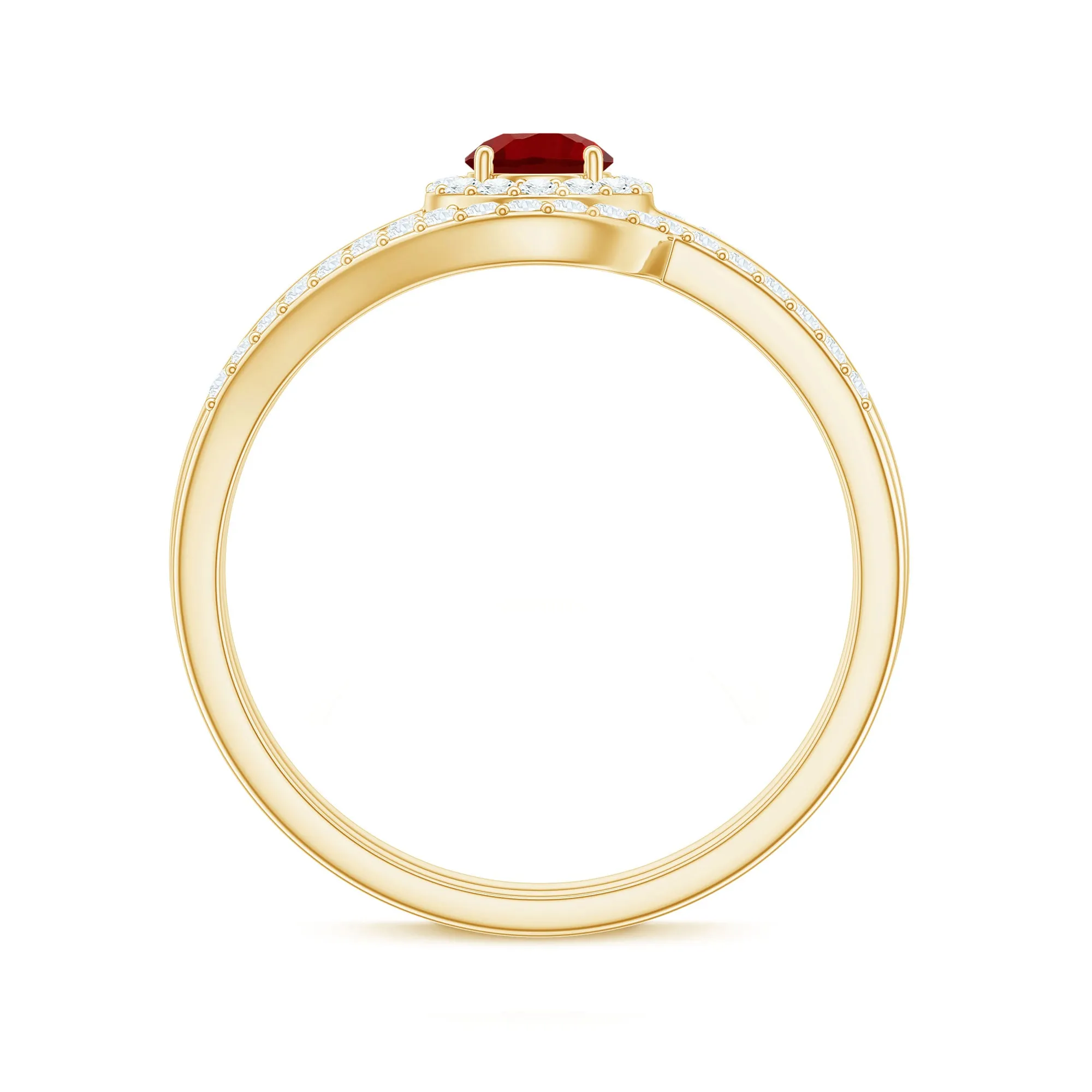 Created Ruby Bypass Wedding Ring Set with Diamond Accent