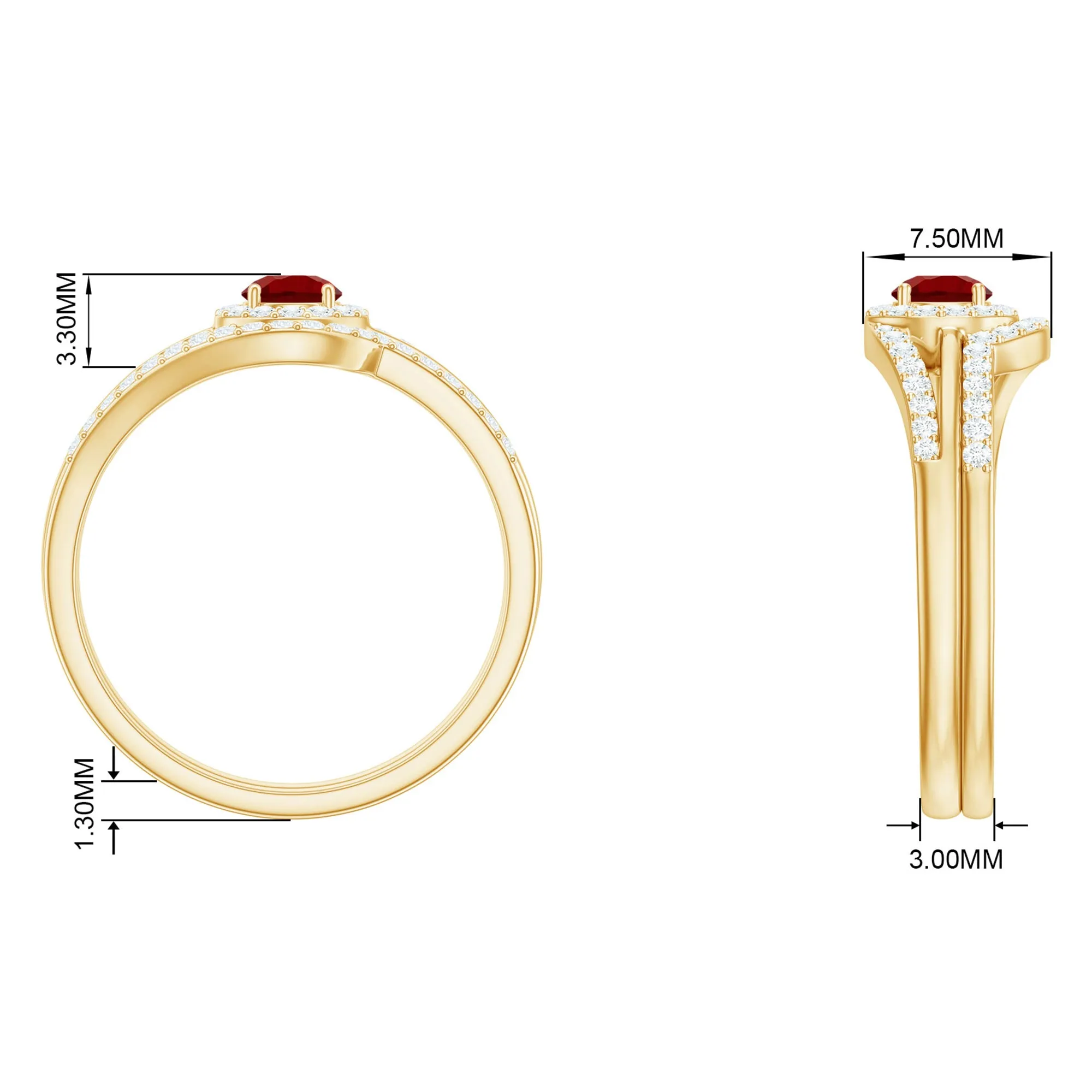 Created Ruby Bypass Wedding Ring Set with Diamond Accent