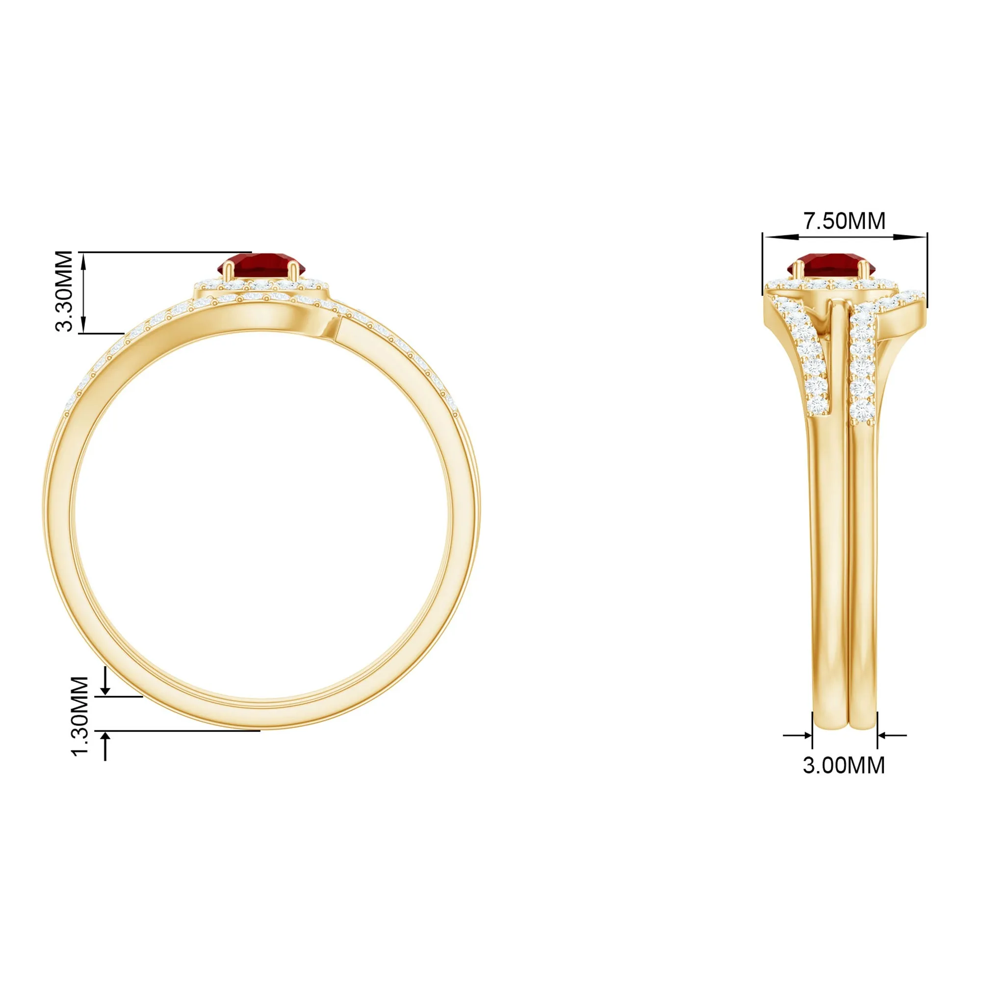 Created Ruby Bypass Wedding Ring Set with Diamond Accent