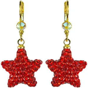 Crystal Pave Star Leverback Earrings (Goldtone/Ruby Red)