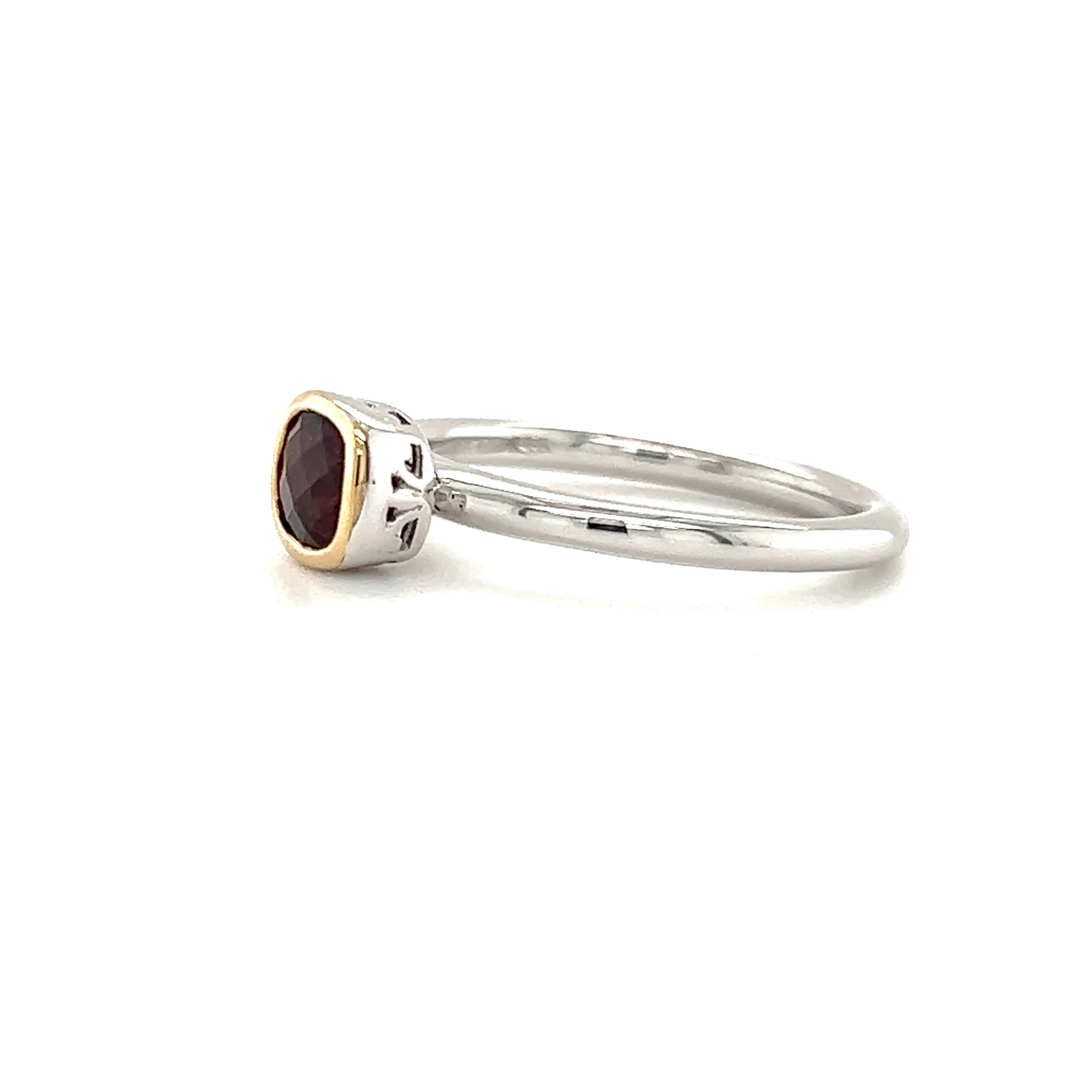 Cushion Garnet Ring with 14K Yellow Gold Accent in Sterling Silver