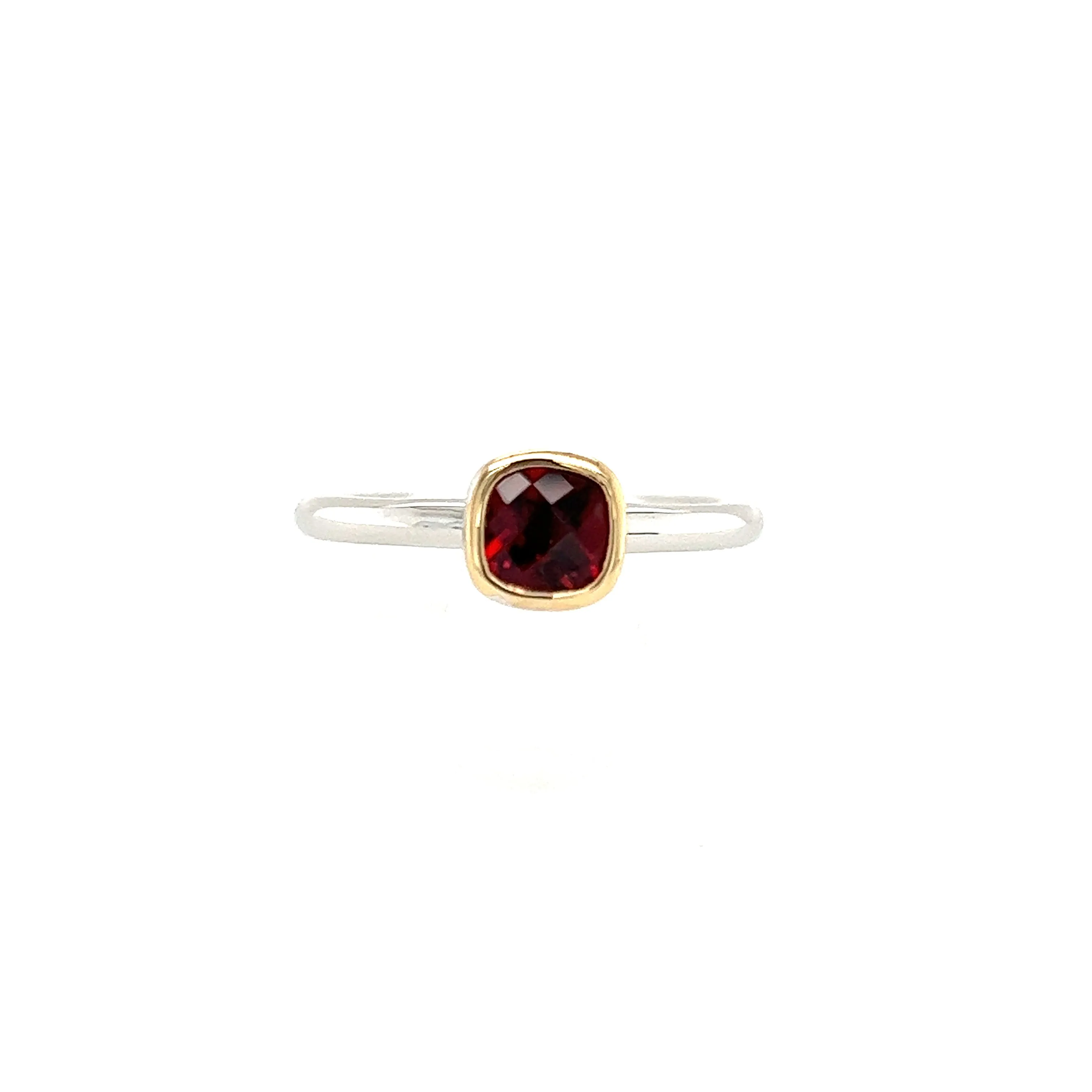 Cushion Garnet Ring with 14K Yellow Gold Accent in Sterling Silver