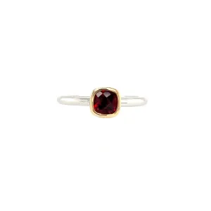 Cushion Garnet Ring with 14K Yellow Gold Accent in Sterling Silver