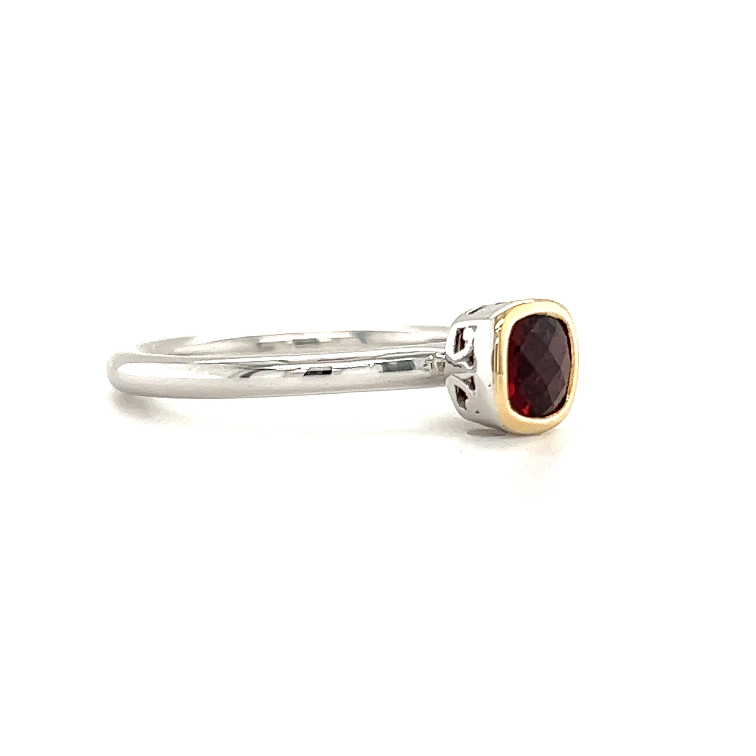 Cushion Garnet Ring with 14K Yellow Gold Accent in Sterling Silver