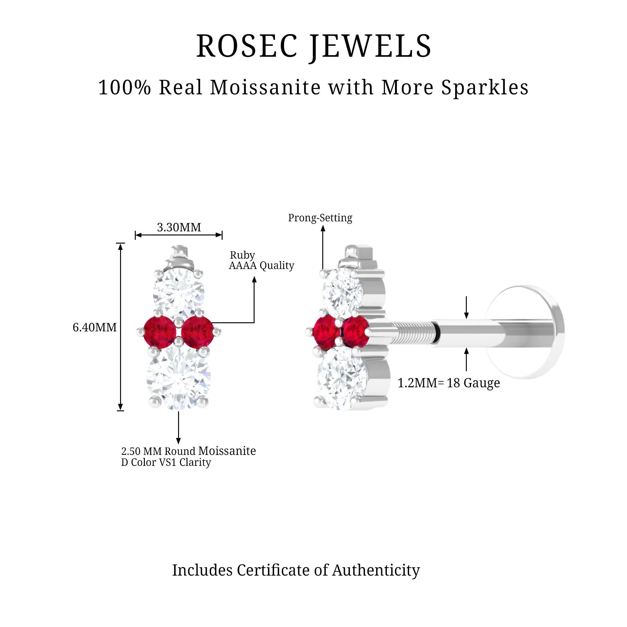 Cute Snowman Tragus Earring with Created Ruby and Moissanite