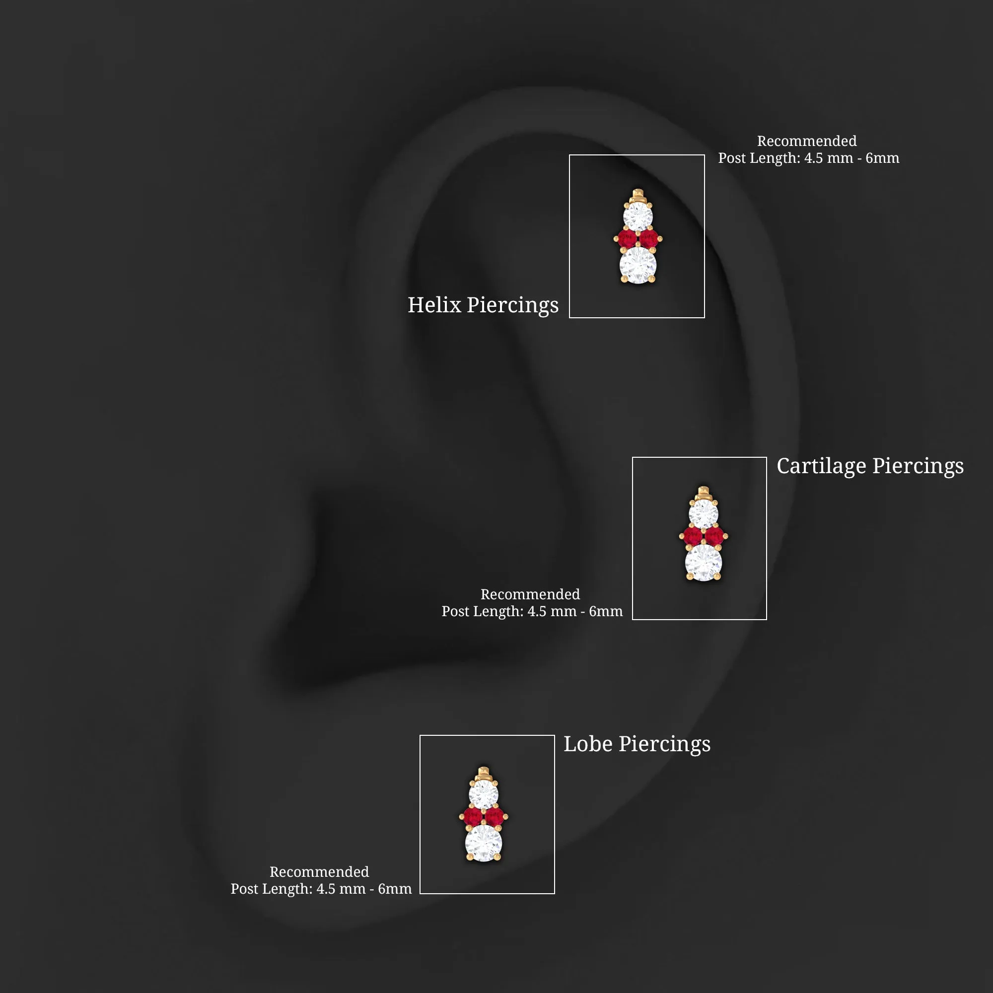 Cute Snowman Tragus Earring with Created Ruby and Moissanite