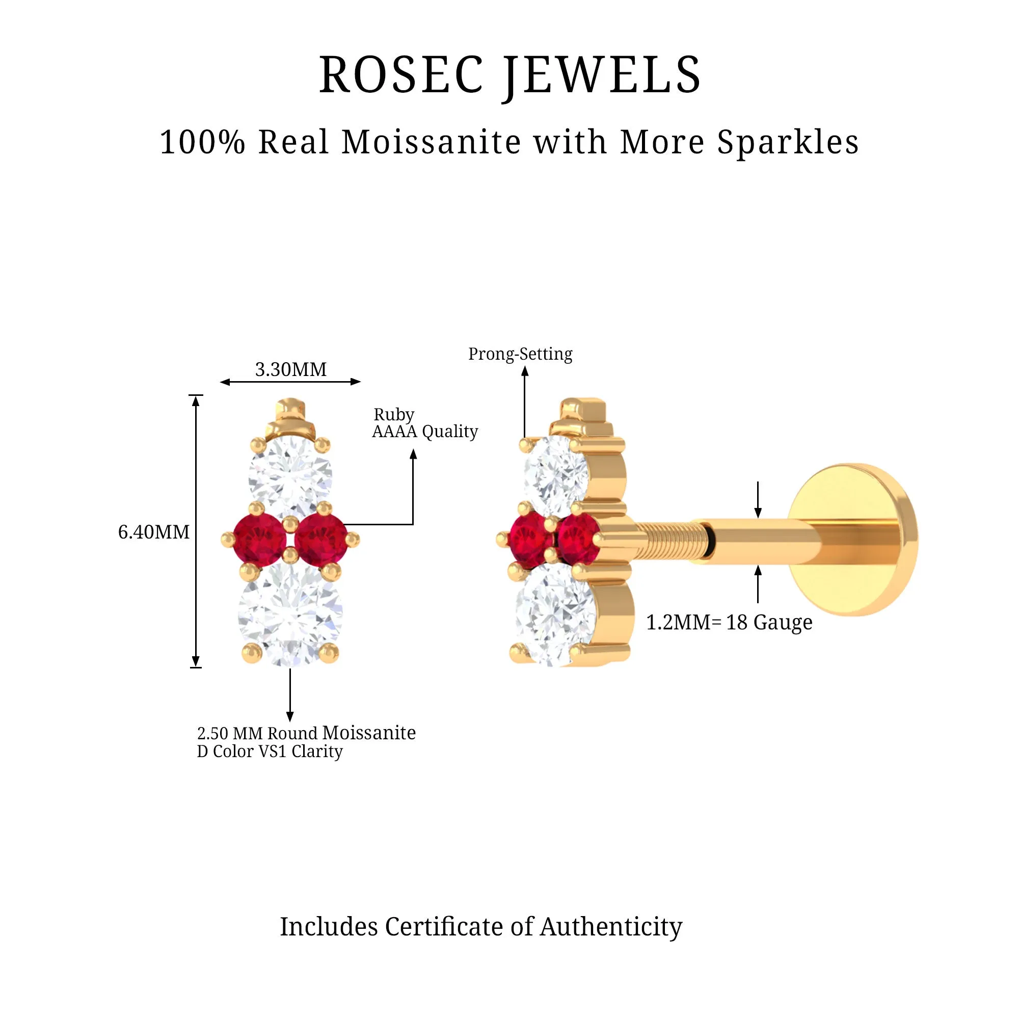 Cute Snowman Tragus Earring with Created Ruby and Moissanite