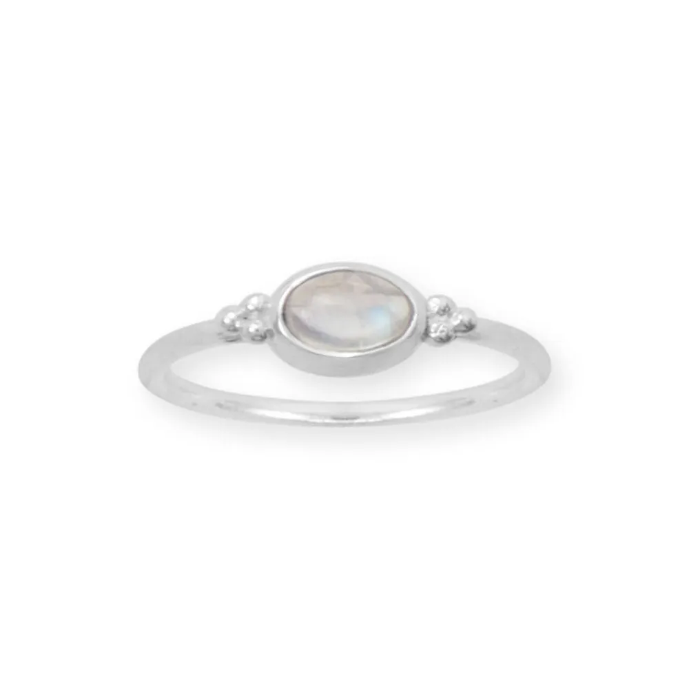 Dainty Oval Rainbow Moonstone Ring