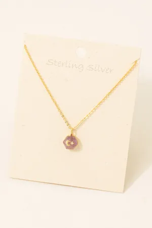 Dark Amethyst Delicate Necklace with Moon and Star