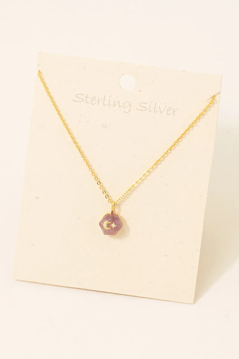 Dark Amethyst Delicate Necklace with Moon and Star