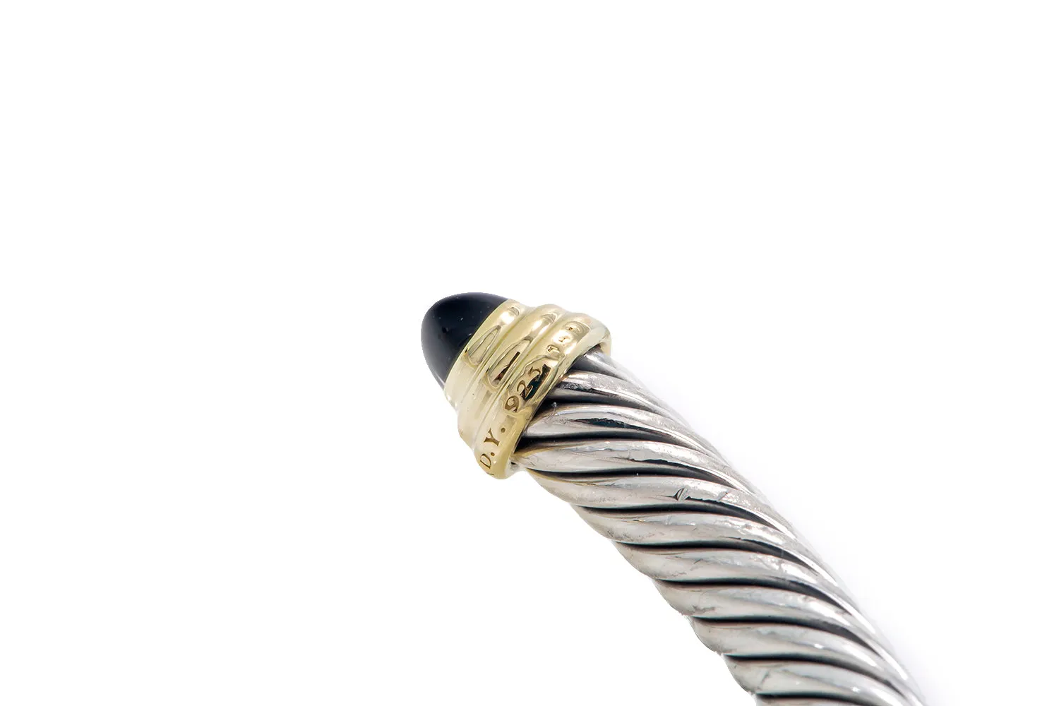 David Yurman Cable Classic Petit Black Onyx 925 Sterling Silver & 14k Yellow Gold Bracelet Bangle Cuff