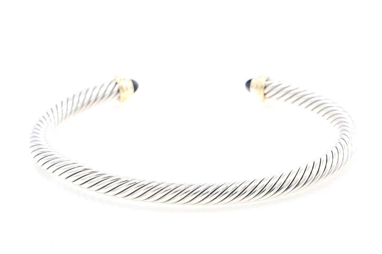 David Yurman Cable Classic Petit Black Onyx 925 Sterling Silver & 14k Yellow Gold Bracelet Bangle Cuff
