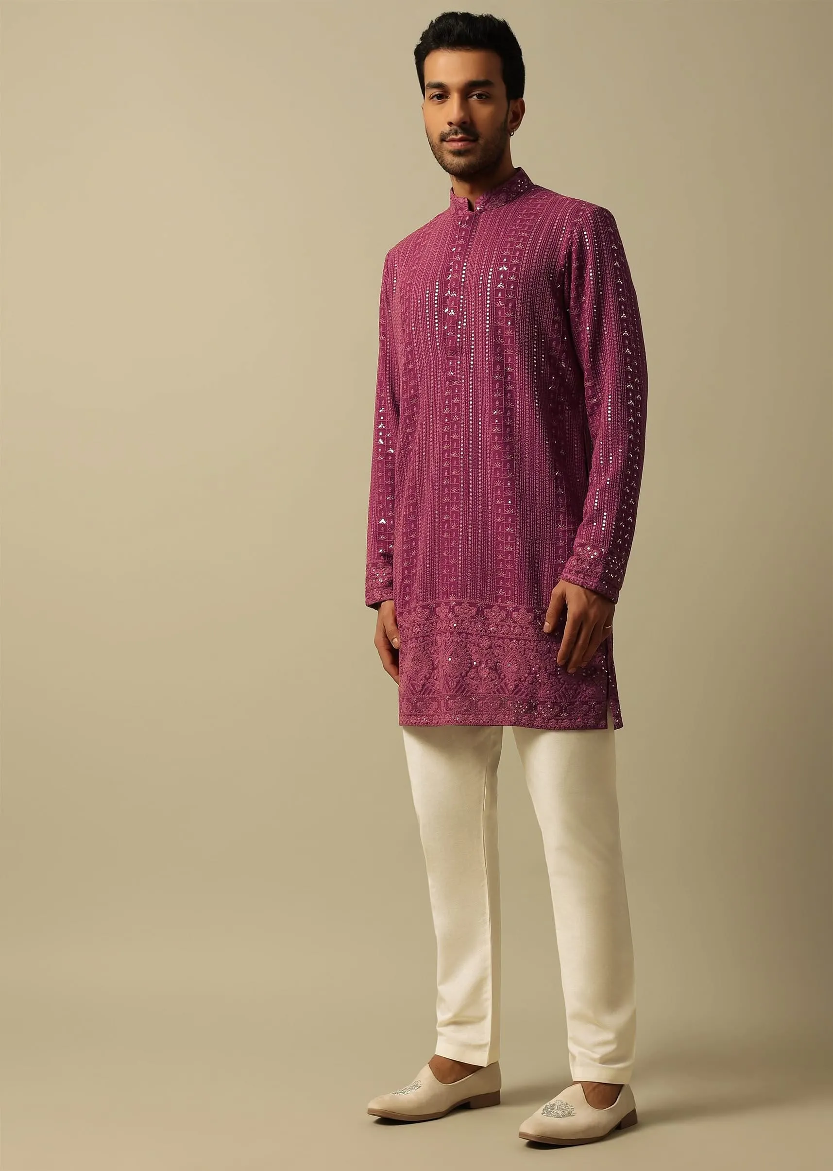 Dazzling Red Georgette Kurta Set For Men
