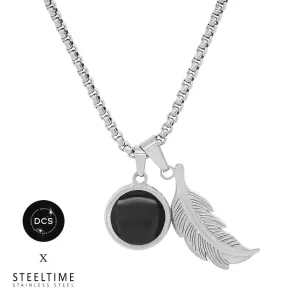 DCS x SteeltimeNYC Feather   Round Simulated Onyx Double Pendant Necklace