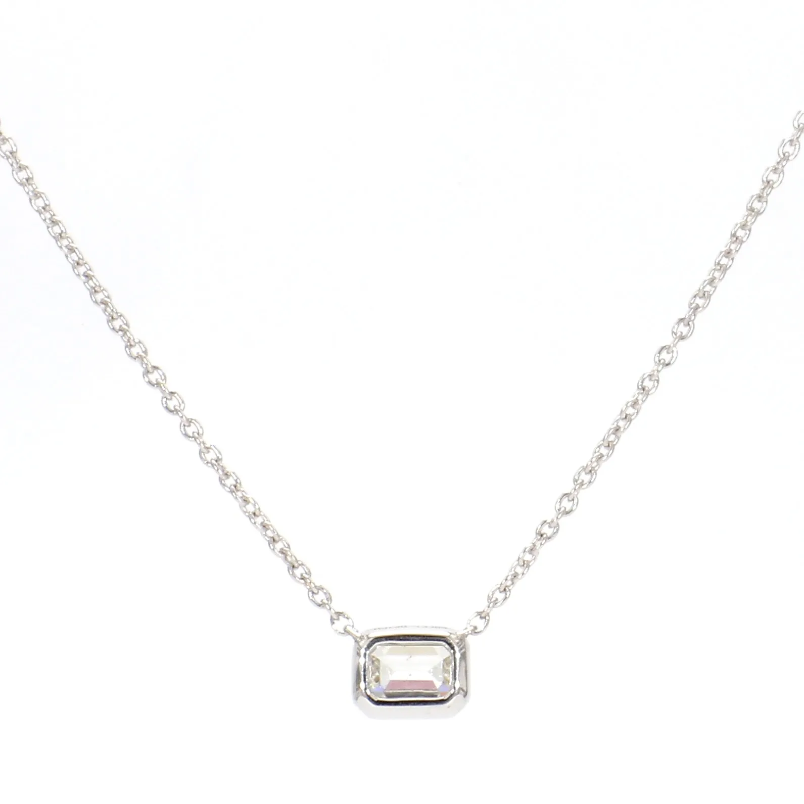 Delicate Bezel-Set Diamond & White Gold Necklace