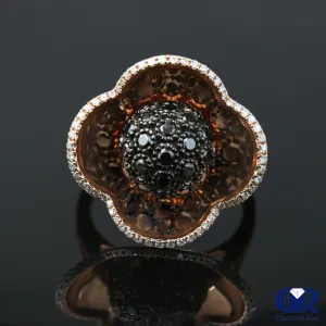 Diamond Floral Shaped Cocktail Ring In 14K Gold