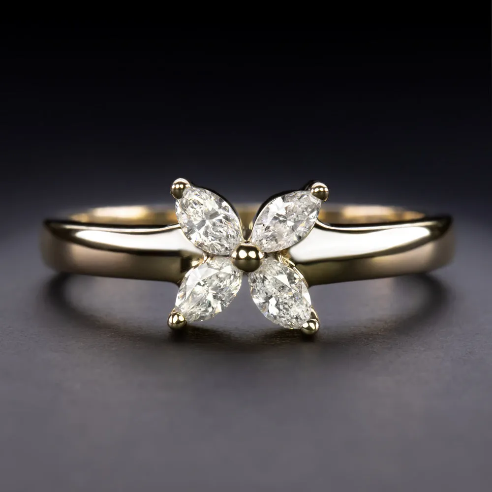 DIAMOND FLOWER RING 1/2 CARAT MARQUISE CUT CLUSTER 14k YELLOW GOLD NATURAL 0.5ct