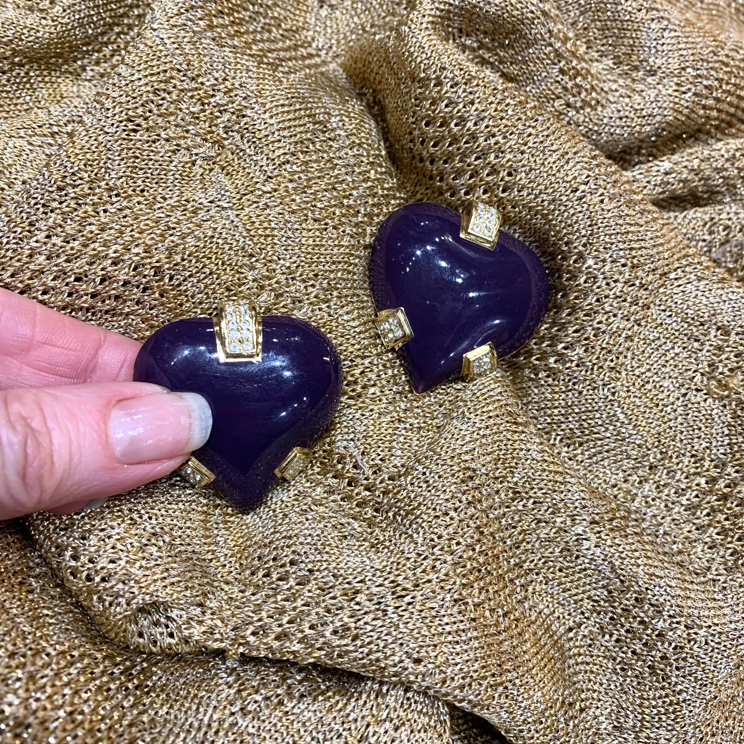 Dior heart purple clip on earrings