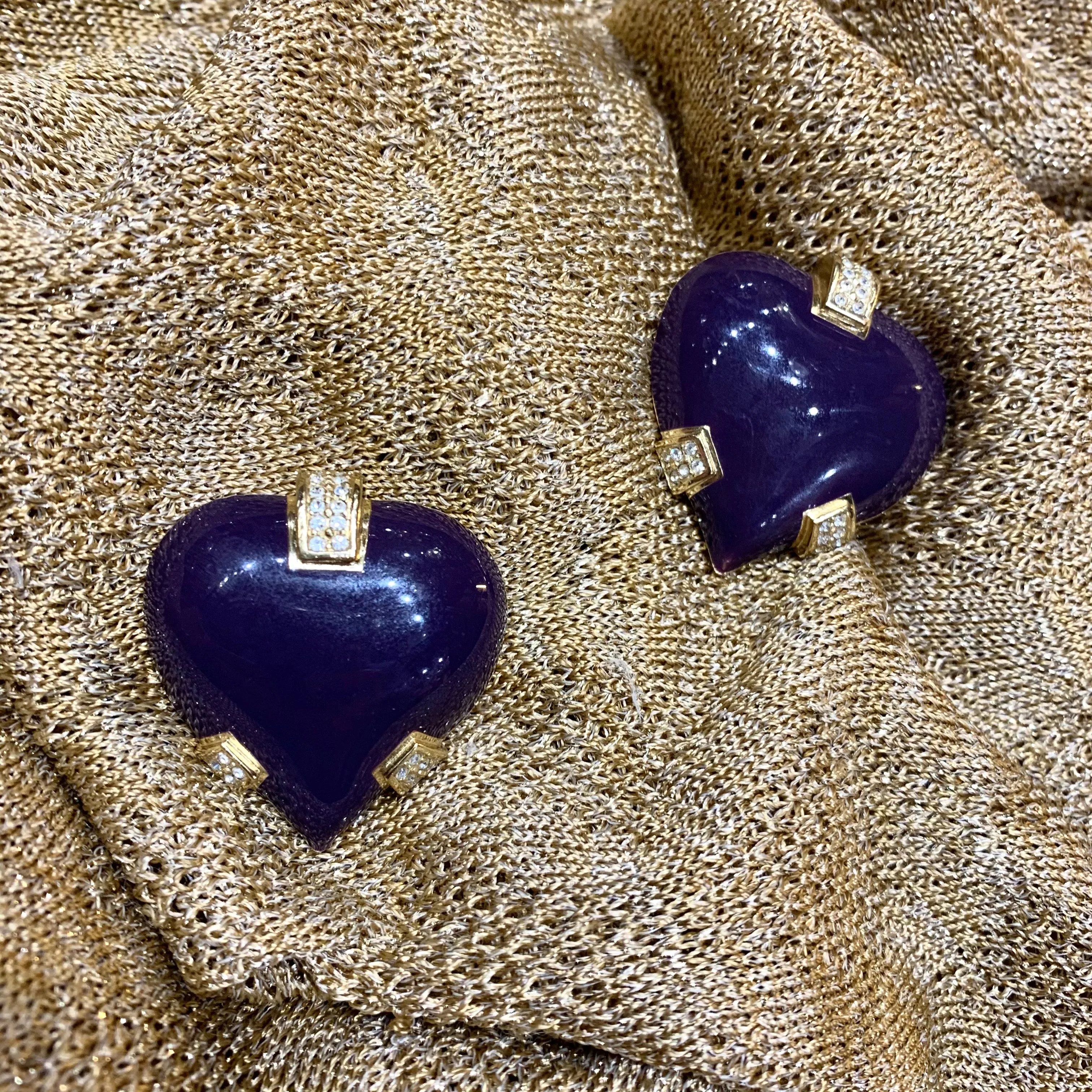 Dior heart purple clip on earrings