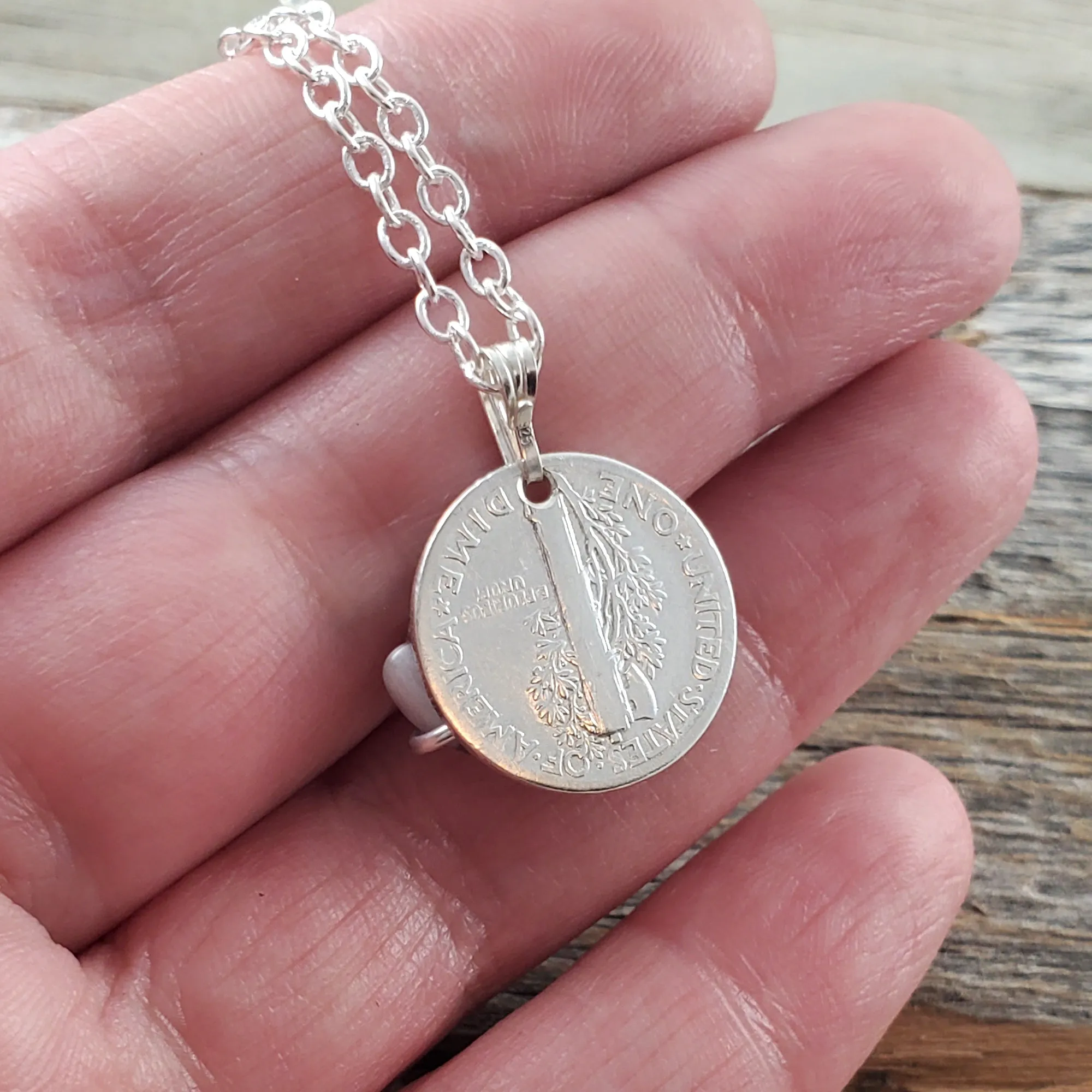 Dog Tooth Amethyst Mercury Dime Necklace
