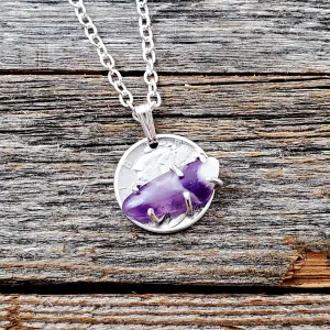 Dog Tooth Amethyst Mercury Dime Necklace