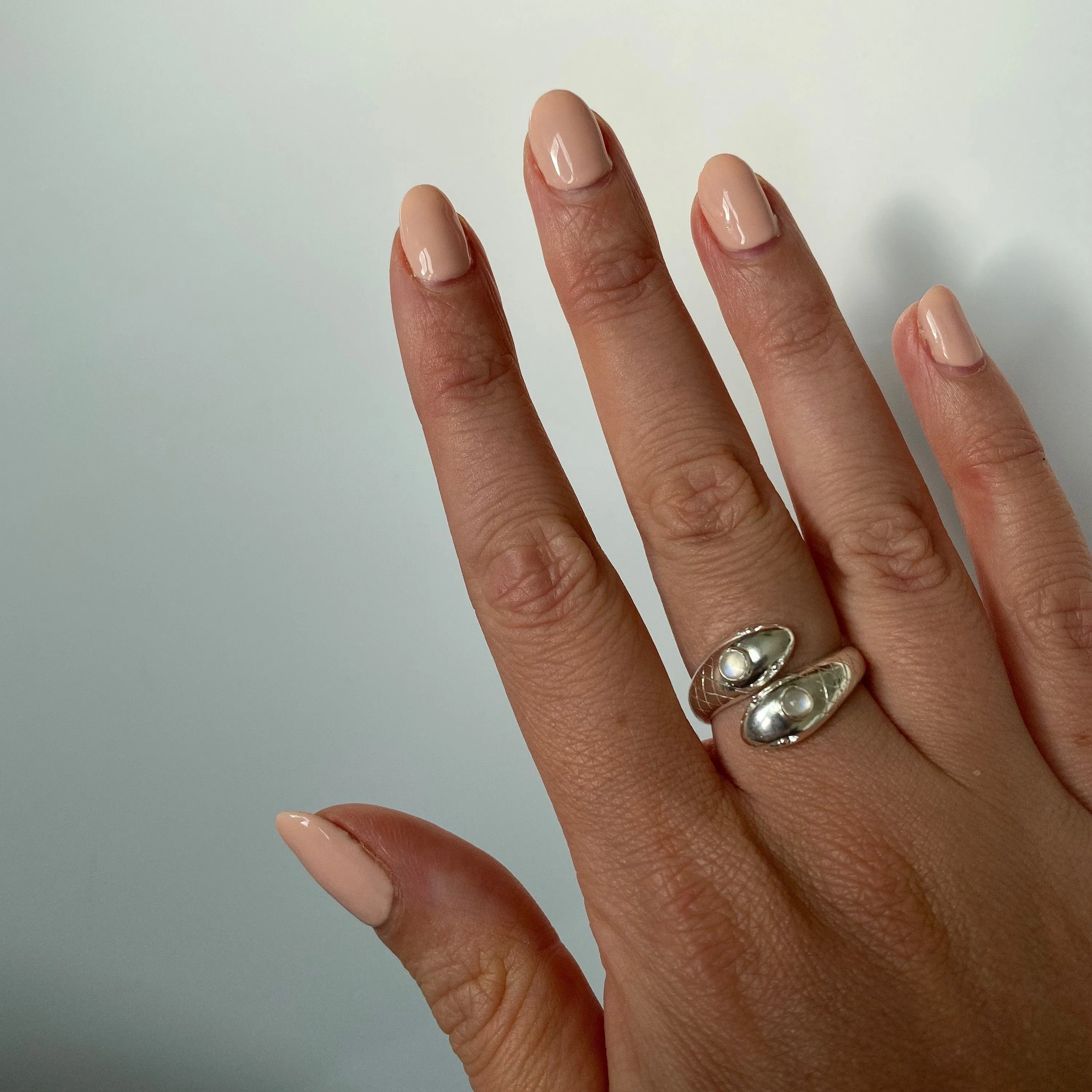 Double Headed Serpent Sterling Silver Rainbow Moonstone Ring